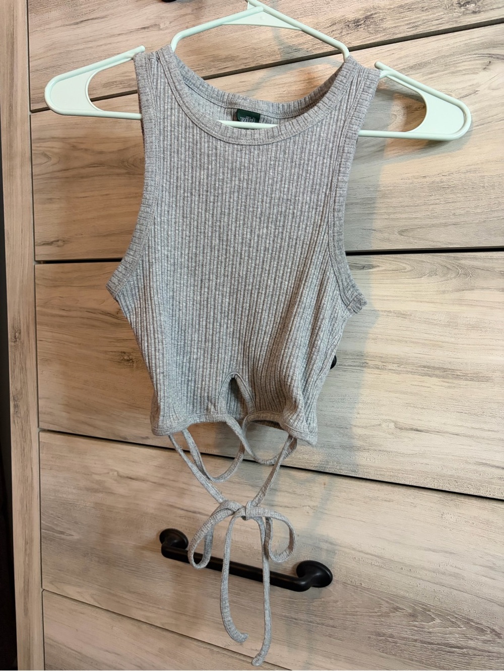 Wild Fable Ribbed Tie Crop Tank Top - Light Heather Gray Small